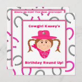 子供たちの女性のカーボーイパーティーブルネットガール誕生日 招待状 (正面/裏面)