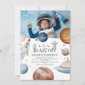 子供たちの水彩外宇宙写真誕生日パーティー 招待状 (正面)