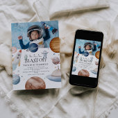 子供たちの水彩外宇宙写真誕生日パーティー 招待状