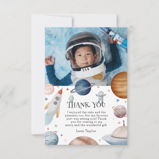 子供たちの水彩絵の具で外宇宙をテーマにした誕生日パーティー サンキューカード (正面)