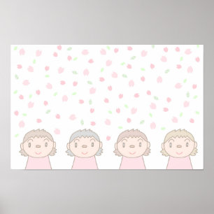 子供たちの笑顔が描かれたパステルカラーのアート ポスター