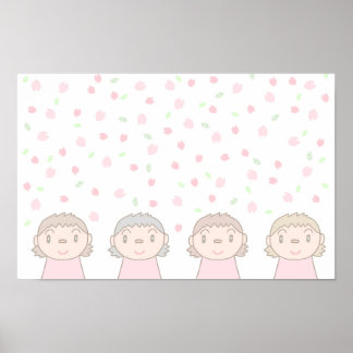 子供たちの笑顔が描かれたパステルカラーのアート ポスター