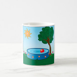 子供たちの裏庭のプールの光景と太陽の木 コーヒーマグカップ
