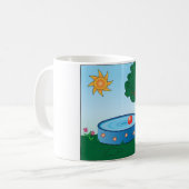 子供たちの裏庭のプールの光景と太陽の木 コーヒーマグカップ (正面左)