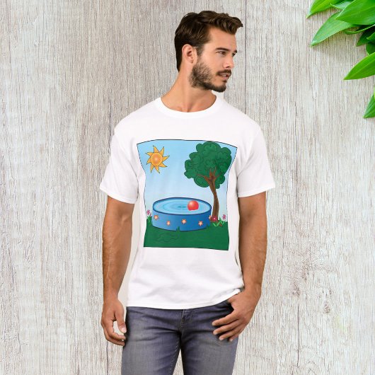 子供たちの裏庭のプールの光景と太陽の木 Tシャツ