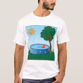 子供たちの裏庭のプールの光景と太陽の木 Tシャツ (正面)