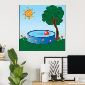 子供たちの裏庭のプールシーンと太陽と木 ポスター (ホームオフィス)