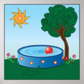 子供たちの裏庭のプールシーンと太陽と木 ポスター (正面)