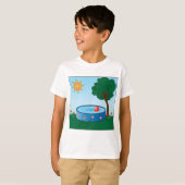 子供たちの裏庭のプールシーンと太陽の木 Tシャツ (正面フル)
