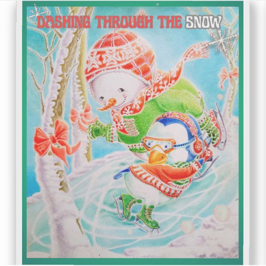 子供たちの雪の中を疾走 ステッカー シール (正面)