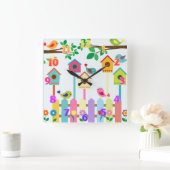 子供たちの鳥の鳥小屋の風景 スクエア壁時計 (ホーム)