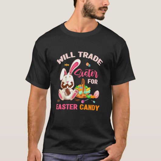 子供たちはイースターキャンディバニーのために兄弟を交換食べする Tシャツ (正面)