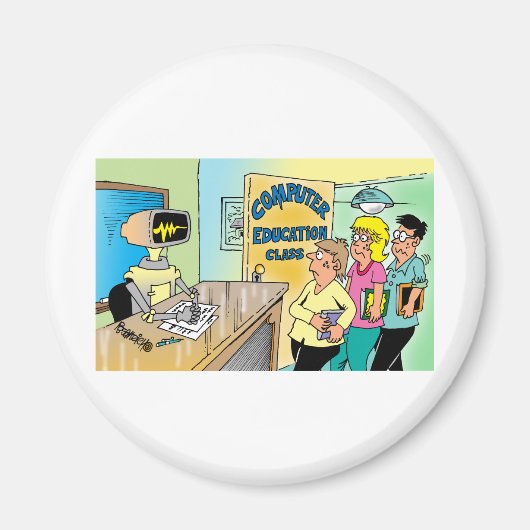 子供たちはコンピュータークラスでロボット先生を見る マグネット (正面)