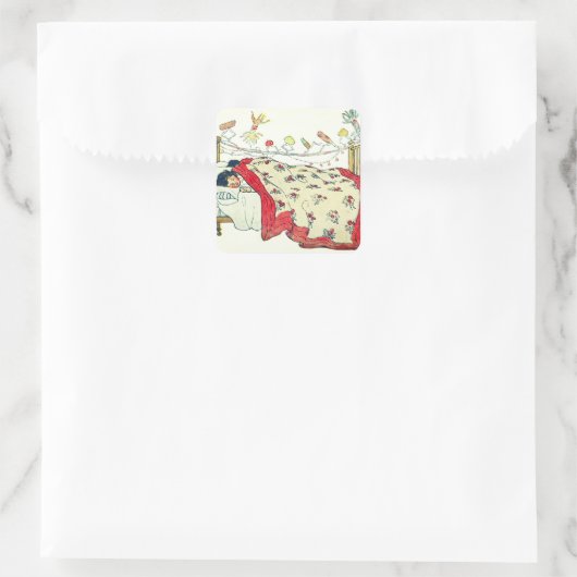 子供たちはベッドの中で全て居心地の良い場所に寝かされていた スクエアシール (バッグ)