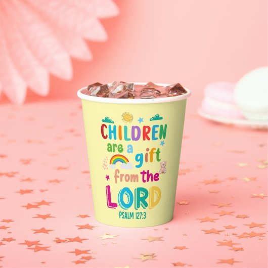 「子供たちは主からの贈り物」(クリーム色)パーティー 紙コップ (インサイチュ)