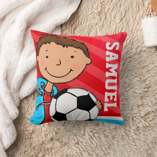 子供たちは甥のサッカーの赤い青い枕の名前 クッション (ブランケット)