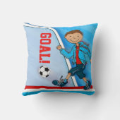 子供たちは男の子サッカーのブルーピロークッションを命名 クッション (裏面)