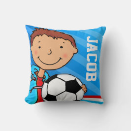 子供たちは男の子サッカーのブルーピロークッションを命名 クッション