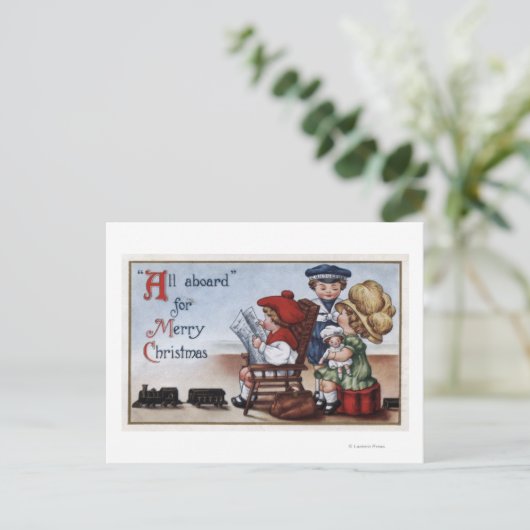 子供たちを乗せた列車のごっこ ポストカード (スタンド正面)