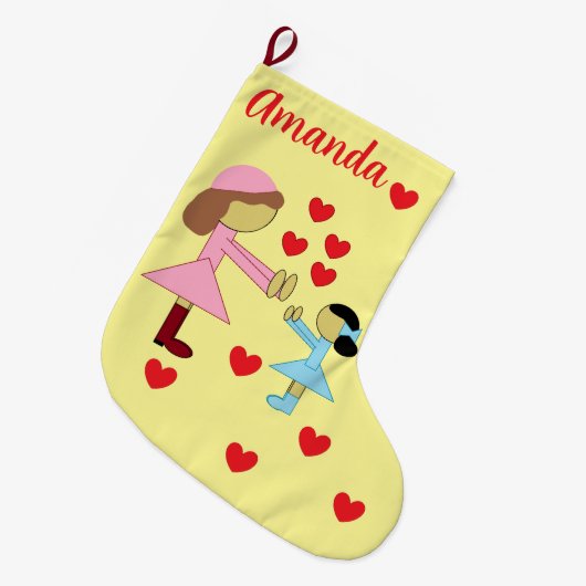 子供たちを愛する： ラージクリスマスストッキング (正面 (吊り時))