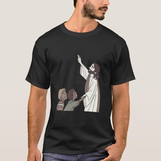 子供たちを祝福するイエス・キリストのカートゥーンTシャツ Tシャツ (正面)
