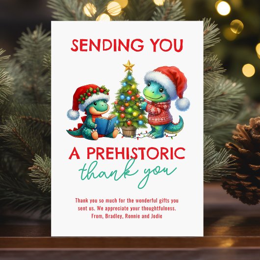 子供たち先史時代の感謝！かわいい恐竜のクリスマス サンキューカード