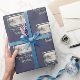 子供たち写真メリークリスマスグランドパパープル ラッピングペーパー