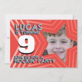 子供たち写真少年9thバースデーパーティー赤いブルー招待状 招待状 (正面)