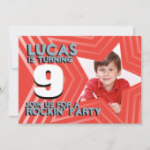 子供たち写真少年9thバースデーパーティー赤いブルー招待状 招待状 (正面)