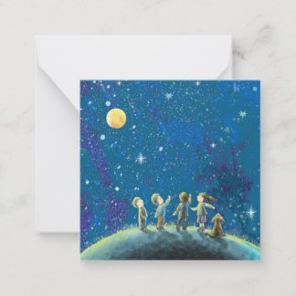 子供たち夜空を見る ノートカード