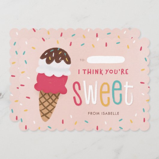 子供たち教室バレンタインデーとアイスクリーム サンキューカード (正面/裏面)