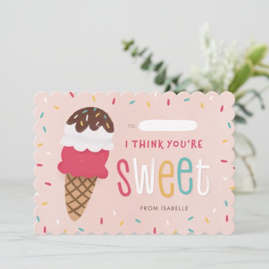 子供たち教室バレンタインデーとアイスクリーム サンキューカード (スタンド正面)