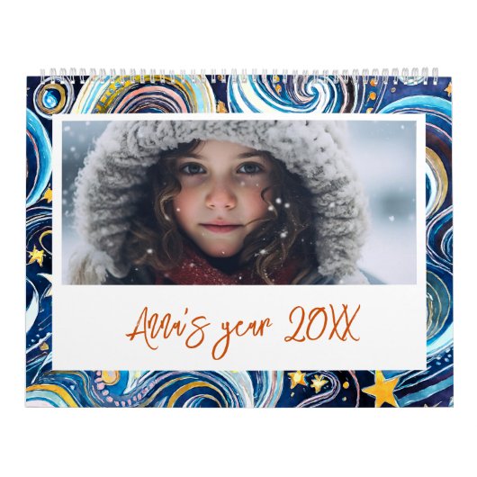 子供たち星空の夜のカラフル写真新年 カレンダー (カバー)