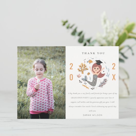 子供たち水中マーメイドフォトプリスクール卒業 サンキューカード (スタンド正面)