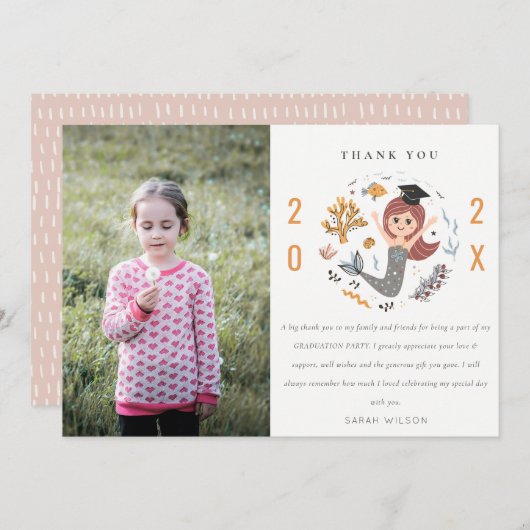 子供たち水中マーメイドフォトプリスクール卒業 サンキューカード (正面/裏面)