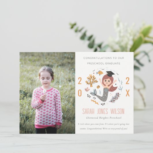 子供たち水中マーメイドフォトプリスクール卒業 案内状 (スタンド正面)