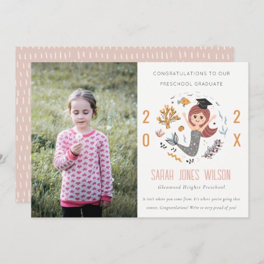 子供たち水中マーメイドフォトプリスクール卒業 案内状 (正面/裏面)