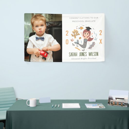 子供たち水中マーメイドフォトプリスクール卒業 横断幕 (トレードショー)