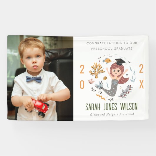 子供たち水中マーメイドフォトプリスクール卒業 横断幕 (横)