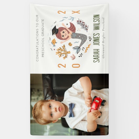 子供たち水中マーメイドフォトプリスクール卒業 横断幕 (縦)