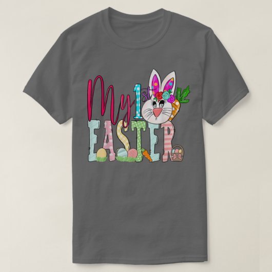 子供たち私の最初の復活祭の愛のバラとバニー耳 Tシャツ (デザイン正面)