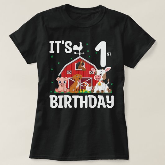 子供たち私の最初の誕生日ファーム動物1歳Bi Tシャツ (デザイン正面)