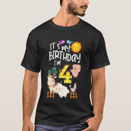 子供たち私の誕生日Im 4歳の農園動物Tr Tシャツ (正面)