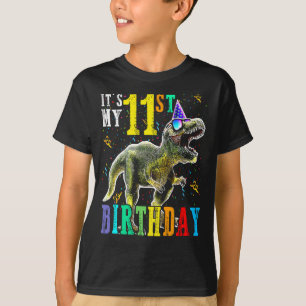 子供たち私の11番目の誕生日幸せ11年恐竜 Tシャツ