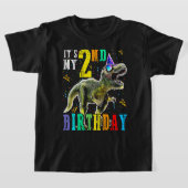 子供たち私の2番目の誕生日ハッピー2年の恐竜Sh Tシャツ (レイダウン)