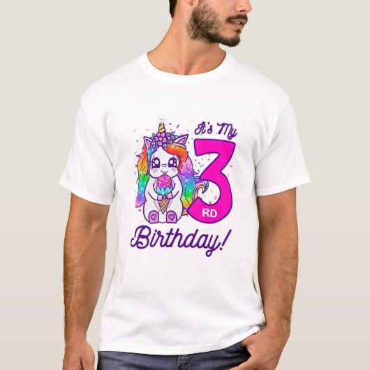 子供たち私の3歳の誕生日アイスクリームレインボーユニコール Tシャツ (正面)