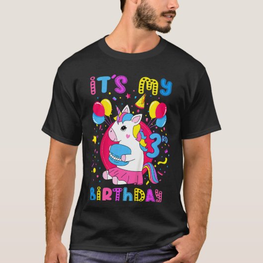 子供たち私の3誕生日3歳の女の子のユニ Tシャツ (正面)