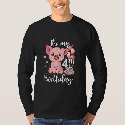 子供たち私の4歳の誕生日かわいい豚の女の子 Tシャツ (正面)
