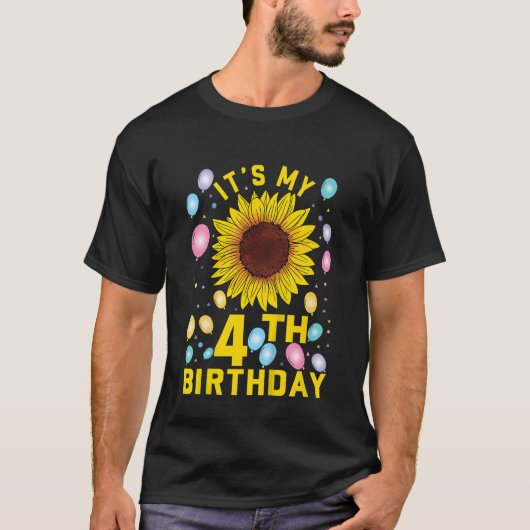 子供たち私の4歳の誕生日ひまわり4歳のBi Tシャツ (正面)