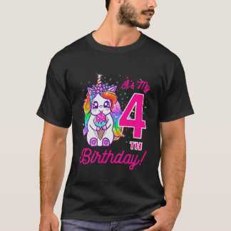子供たち私の4歳の誕生日アイスクリームレインボーユニコール Tシャツ
